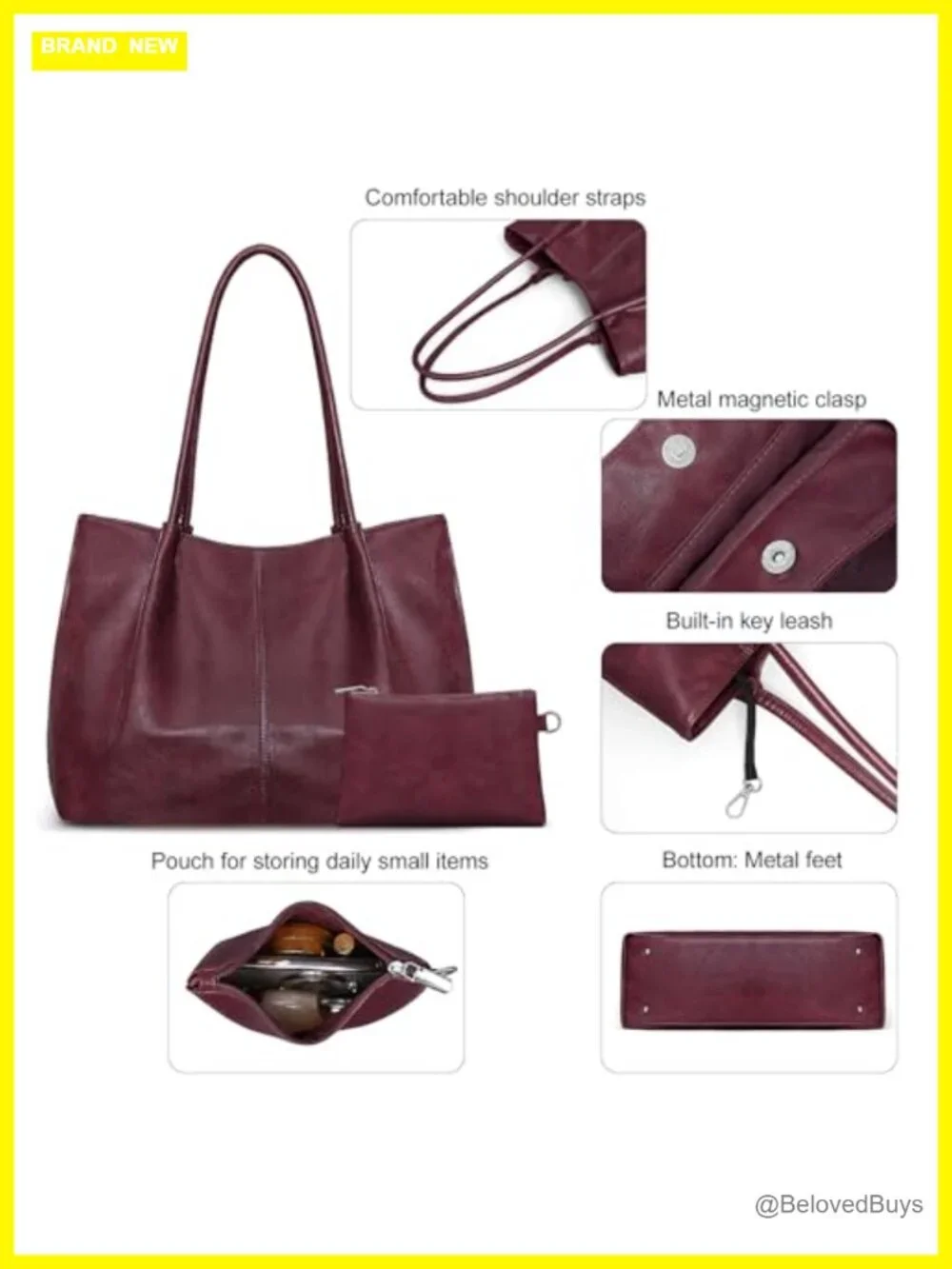 Large Vegan Leather Tote Bag for Women Work Shoulder Travel